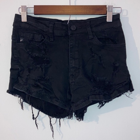 KanCan Distressed Black Denim Shorts - Picture 1 of 13